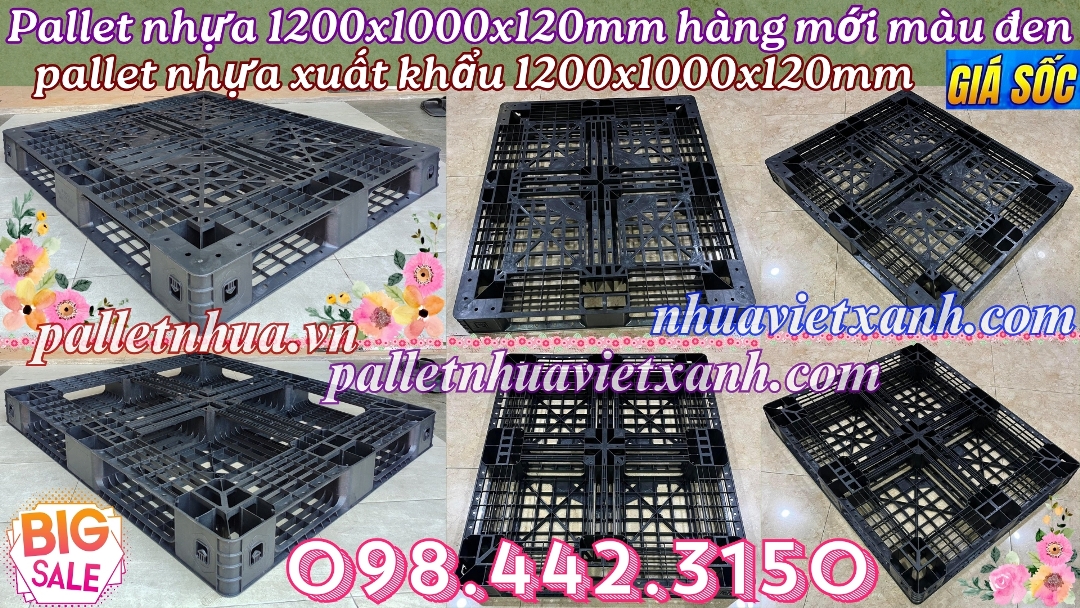 Pallet nhựa 1200x1000x120mm màu đen hàng mới