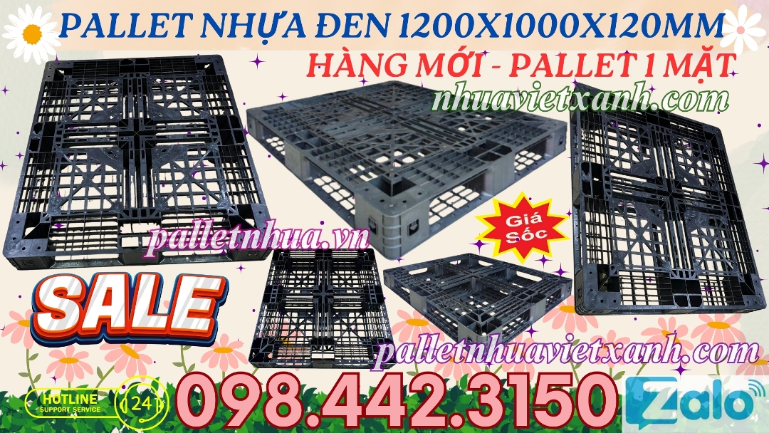 Pallet nhựa đen 1200x1000x120mm hàng mới