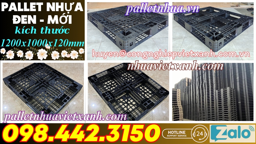 Pallet nhựa đen hàng mới 1200x1000x120mm