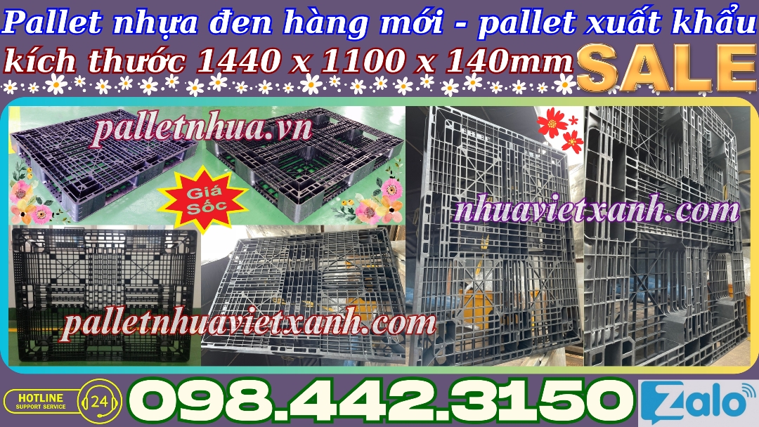 Pallet nhựa đen hàng mới 1440x1100x140mm 