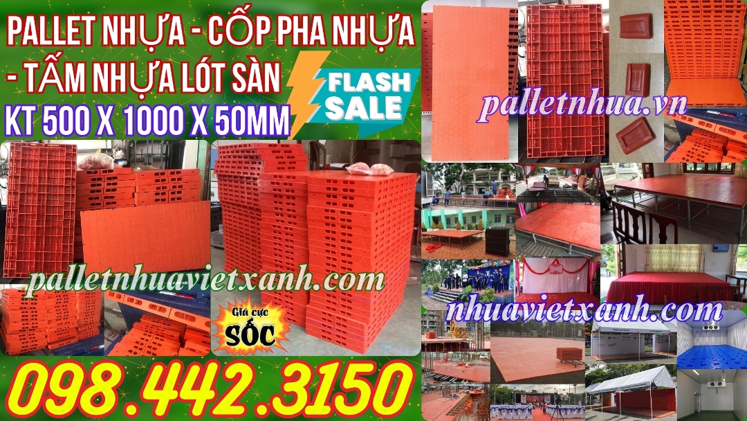 Pallet nhựa lót sàn 500x1000x50mm mặt kín màu cam