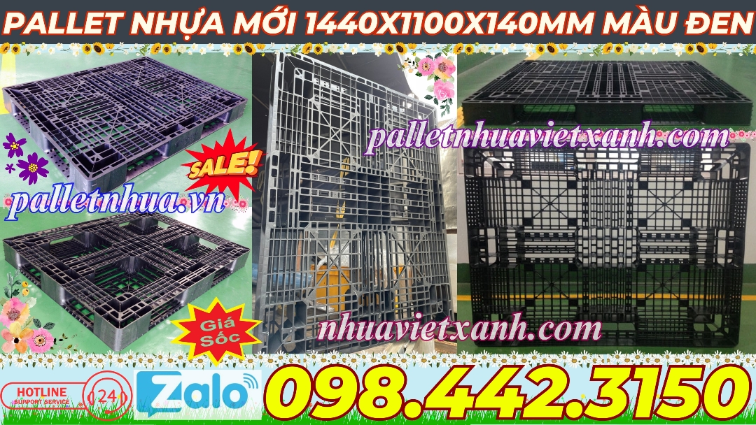 Pallet nhựa mới 1440x1100x140mm màu đen