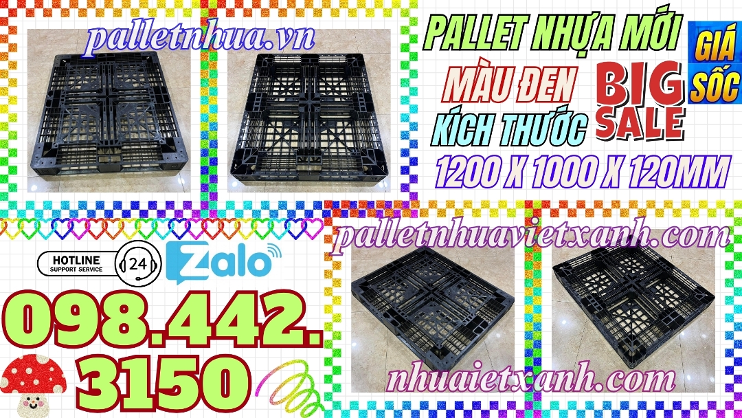 Pallet nhựa mới màu đen 1200x1000x120mm