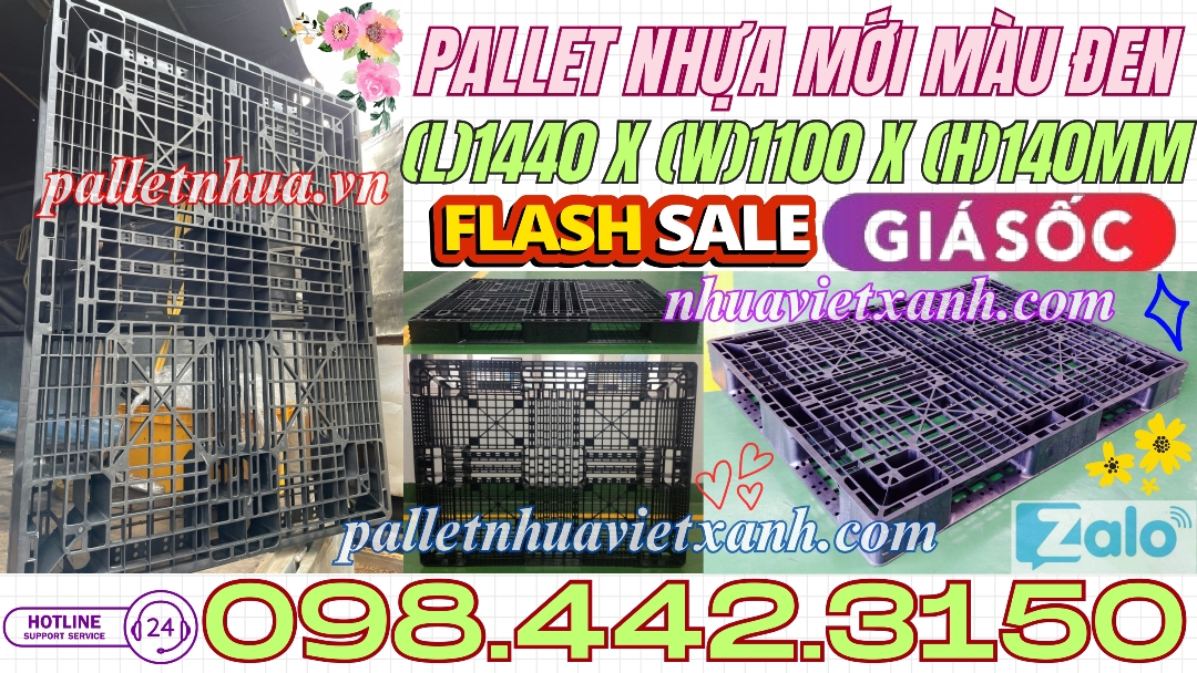 Pallet nhựa mới màu đen 1440x1100x140mm