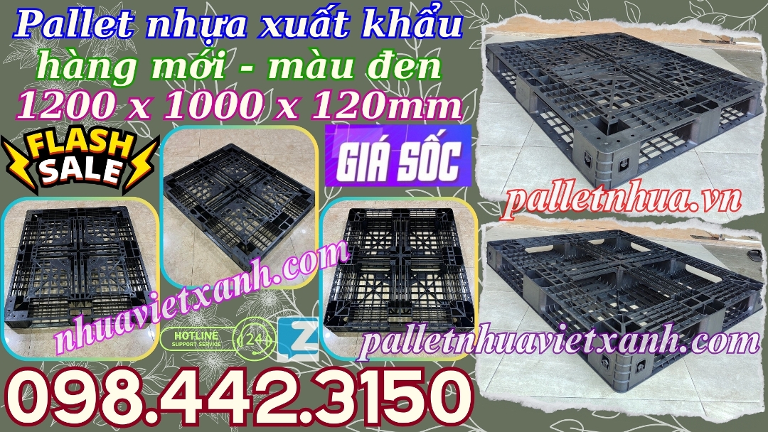 Pallet nhựa xuất khẩu 1200x1000x120mm hàng mới màu đen