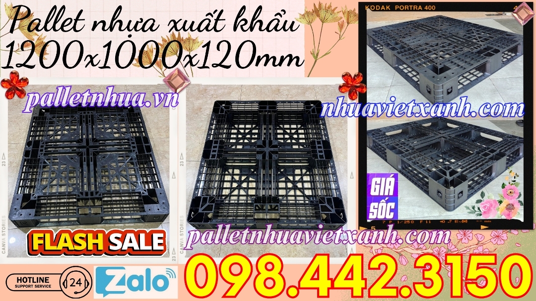 Pallet nhựa xuất khẩu 1200x1000x120mm màu đen hàng mới