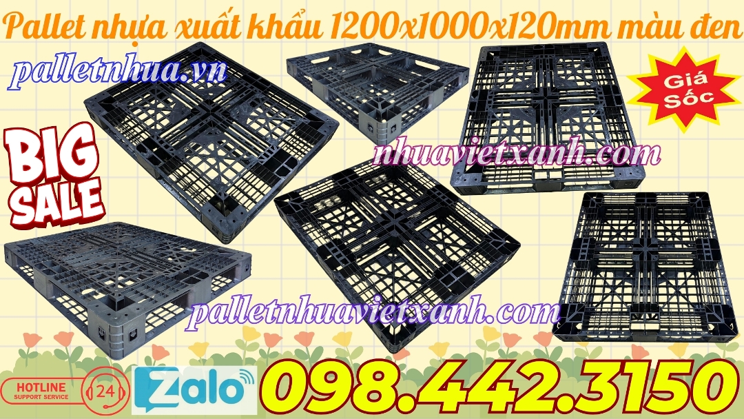 Pallet nhựa xuất khẩu 1200x1000x120mm màu đen