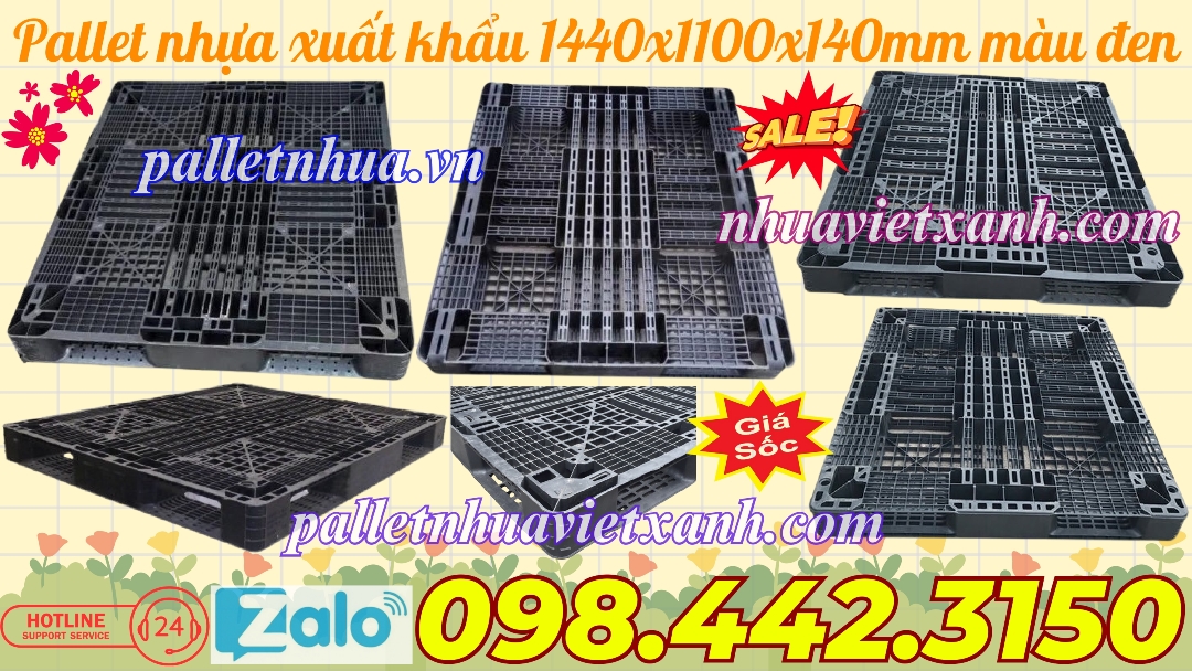 Pallet nhựa xuất khẩu 1440x1100x140mm màu đen