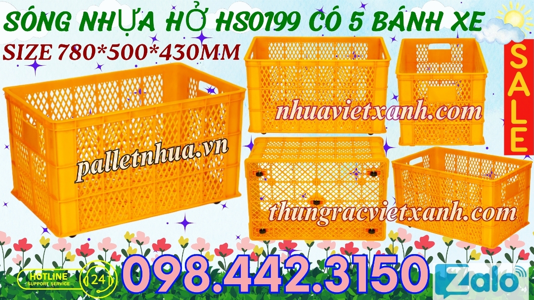 Sóng nhựa hở có 5 bánh xe HS0199