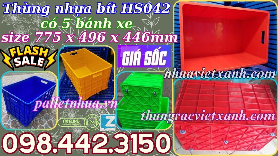 Thùng nhựa bít HS042 có 5 bánh xe