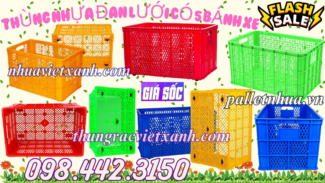 Thùng nhựa đan lưới có 5 bánh xe