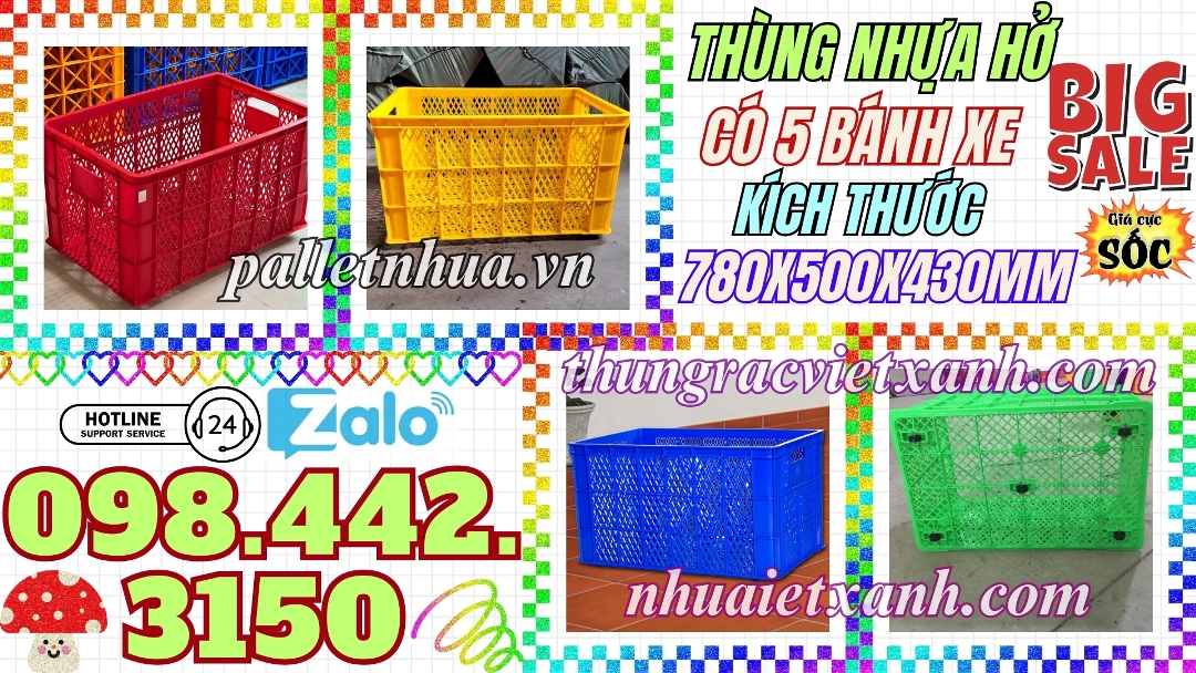 Thùng nhựa hở có 5 bánh xe