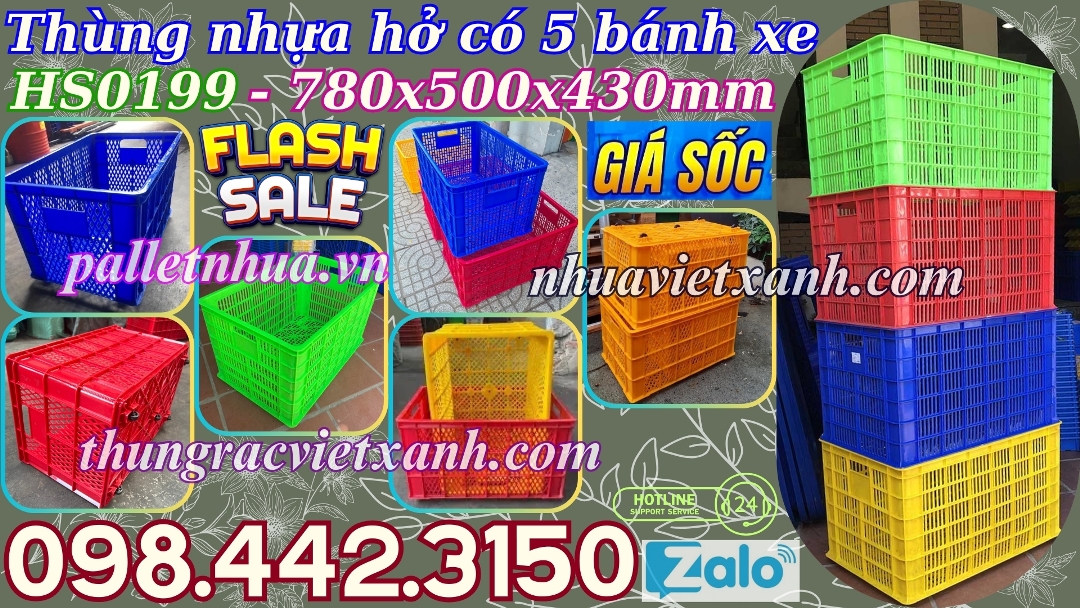 Thùng nhựa hở HS0199 có 5 bánh xe