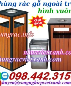 Thùng rác gỗ ngoài trời vuông