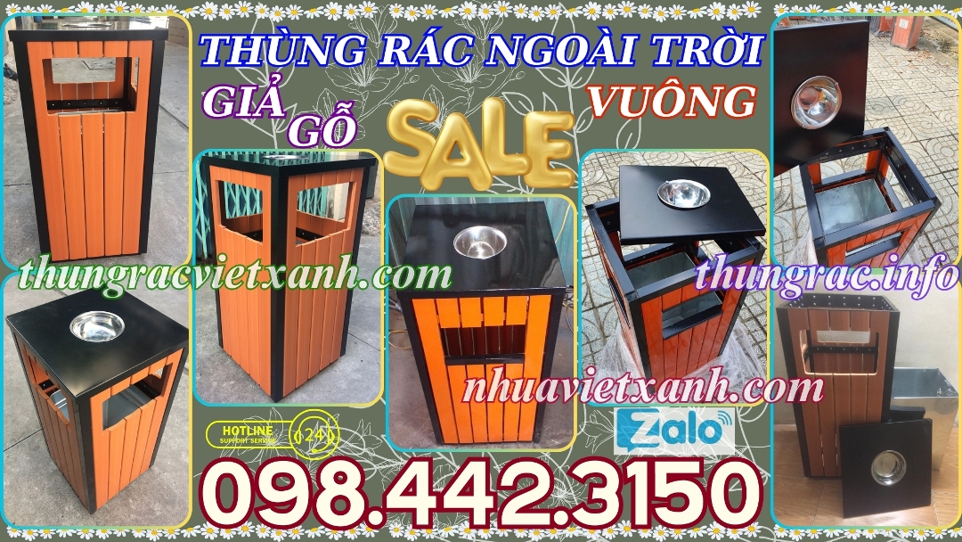 Thùng rác ngoài trời vuông giả gỗ