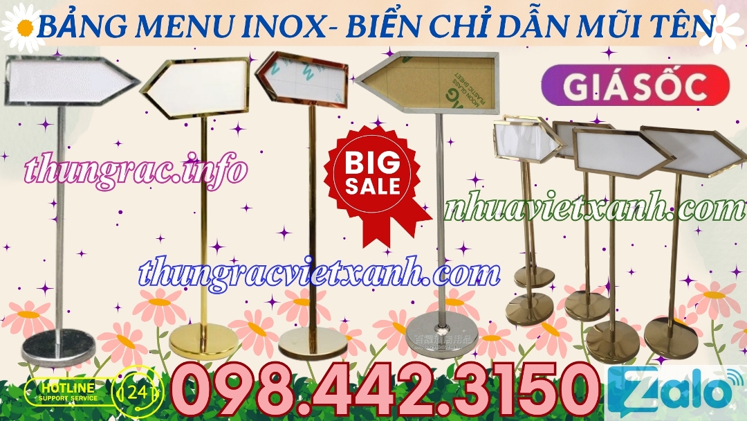 Bảng menu inox mũi tên