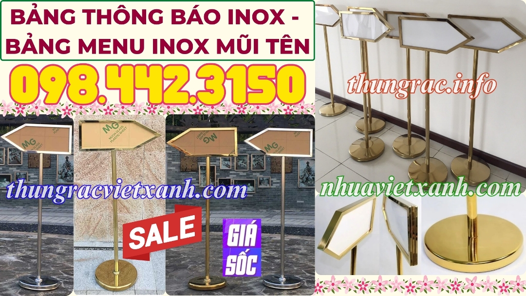 Bảng thông báo hình mũi tên bằng inox