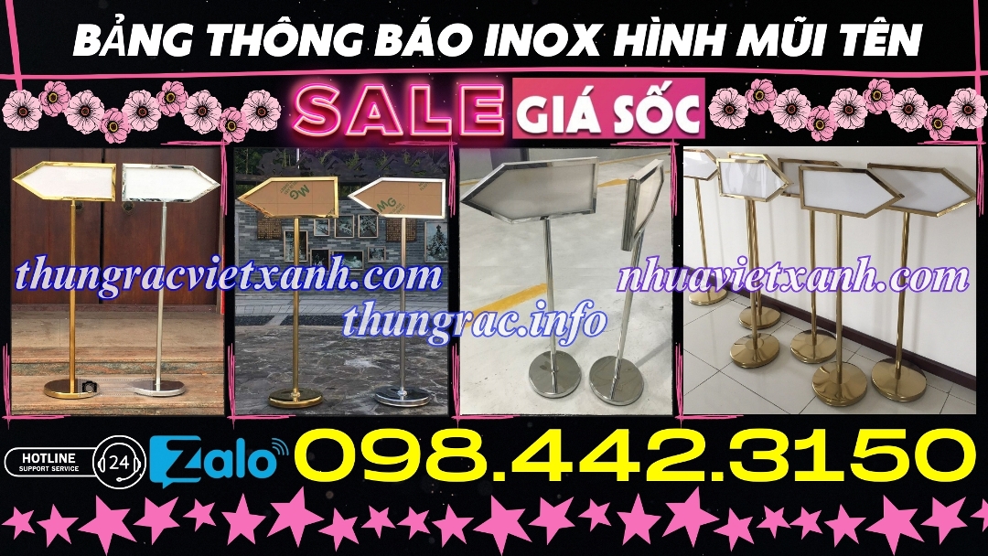 Bảng thông báo inox hình mũi tên