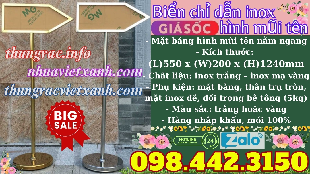 Biển chỉ dẫn inox hình mũi tên