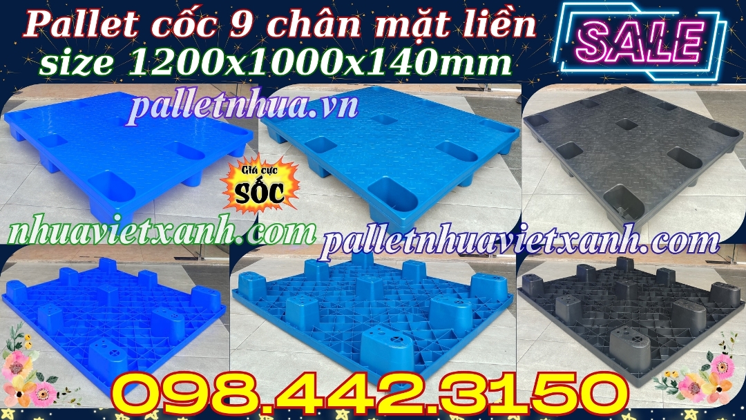 Pallet cốc 9 chân mặt liền KT 1200x1000x140mm 