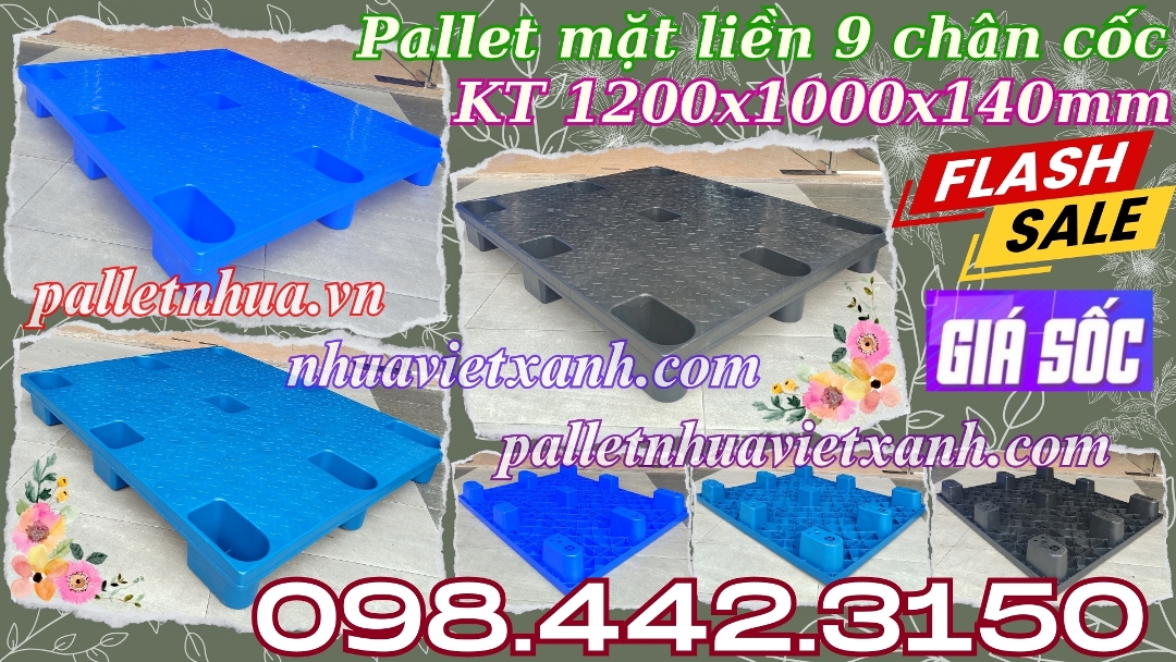 Pallet mặt liền 9 chân cốc KT 1200x1000x140mm 