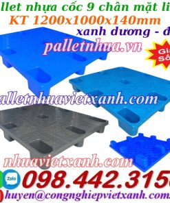 Pallet nhựa cốc 9 chân mặt liền 1200x1000x140mm