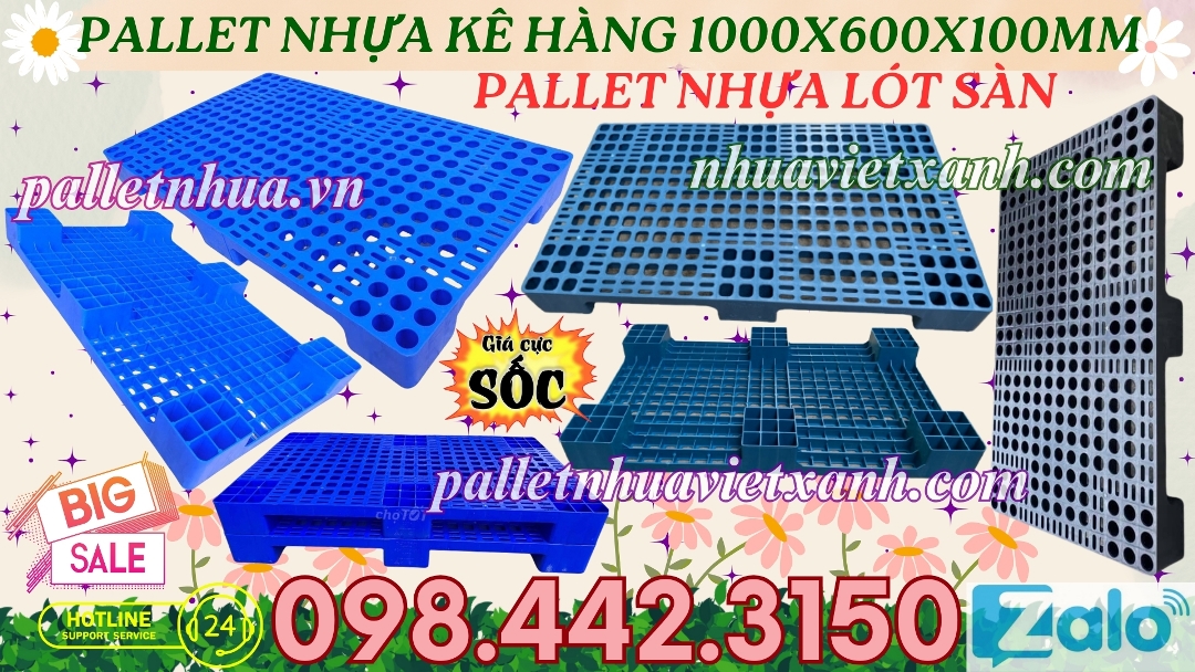 Pallet nhựa kê hàng 1000x600x100mm