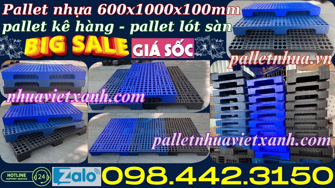 pallet nhựa kê hàng 600x1000x100mm