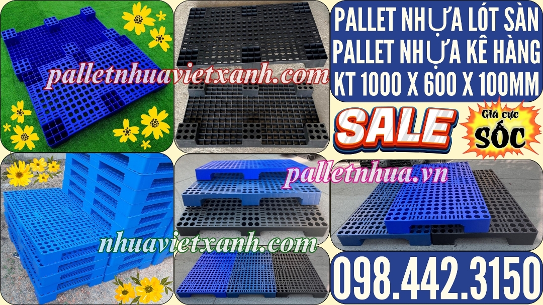 pallet nhựa mới 1000x600x100mm kê hàng - lót sàn