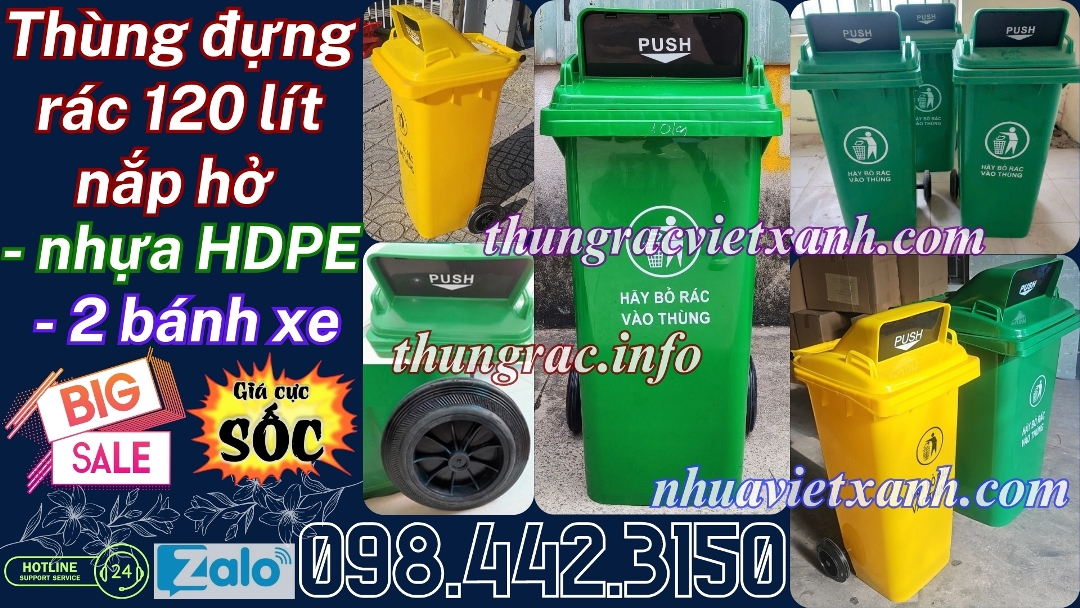 Thùng đựng rác 120 lít nắp hở