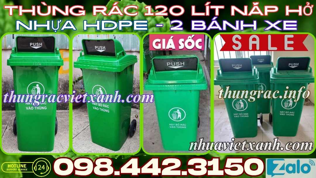 Thùng rác 120 lít nắp hở