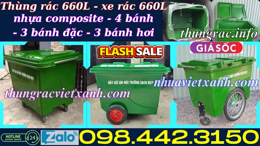 Thùng rác 660 lít nhựa composite