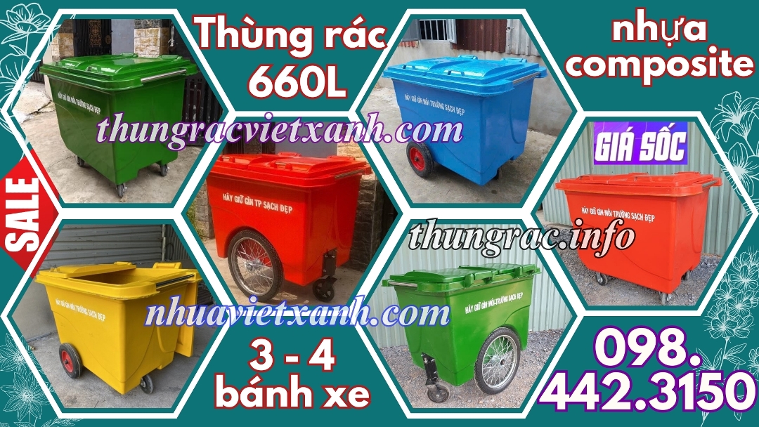 Thùng rác 660L nhựa composite