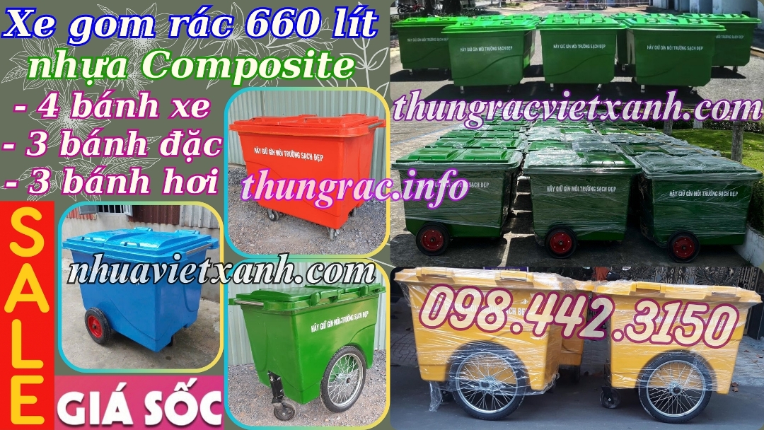 Xe gom rác 660 lít nhựa composite