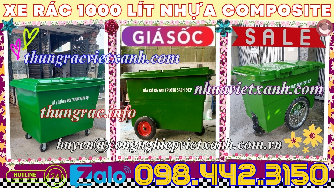 Xe rác 1000L nhựa composite