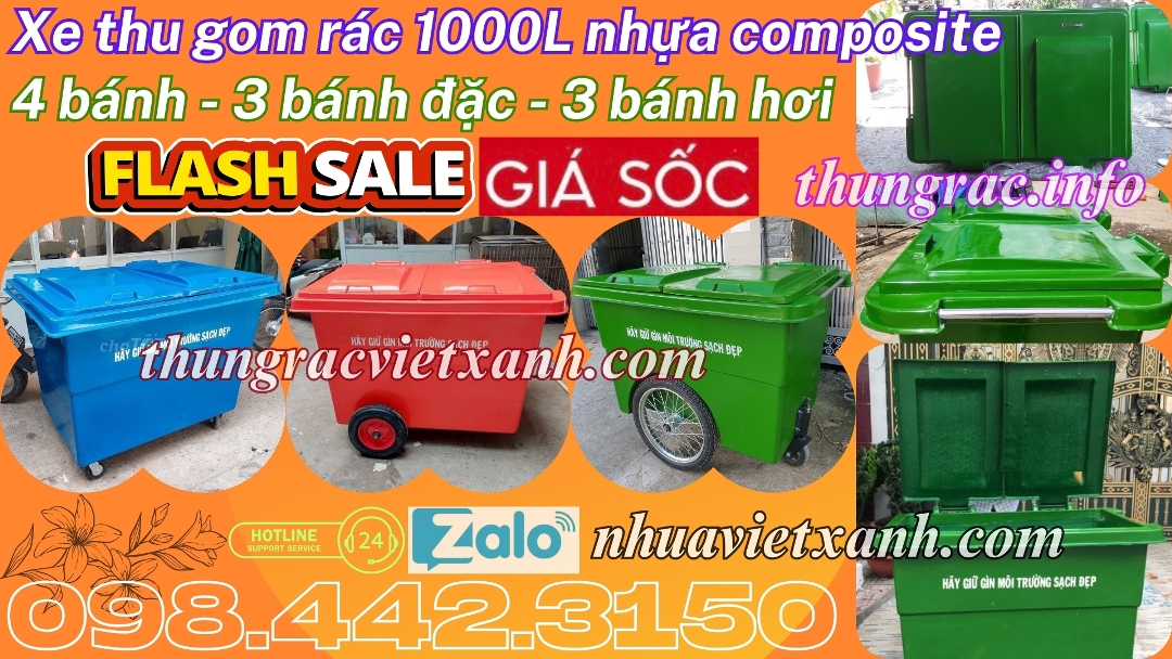 Xe thu gom rác 1000 lít nhựa composite