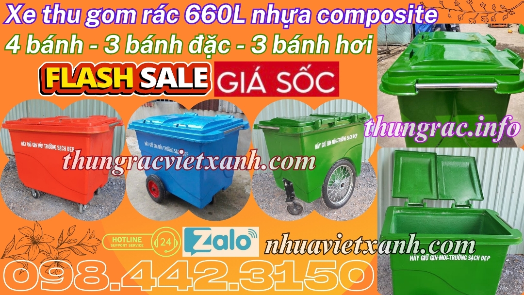 Xe thu gom rác 660L nhựa composite