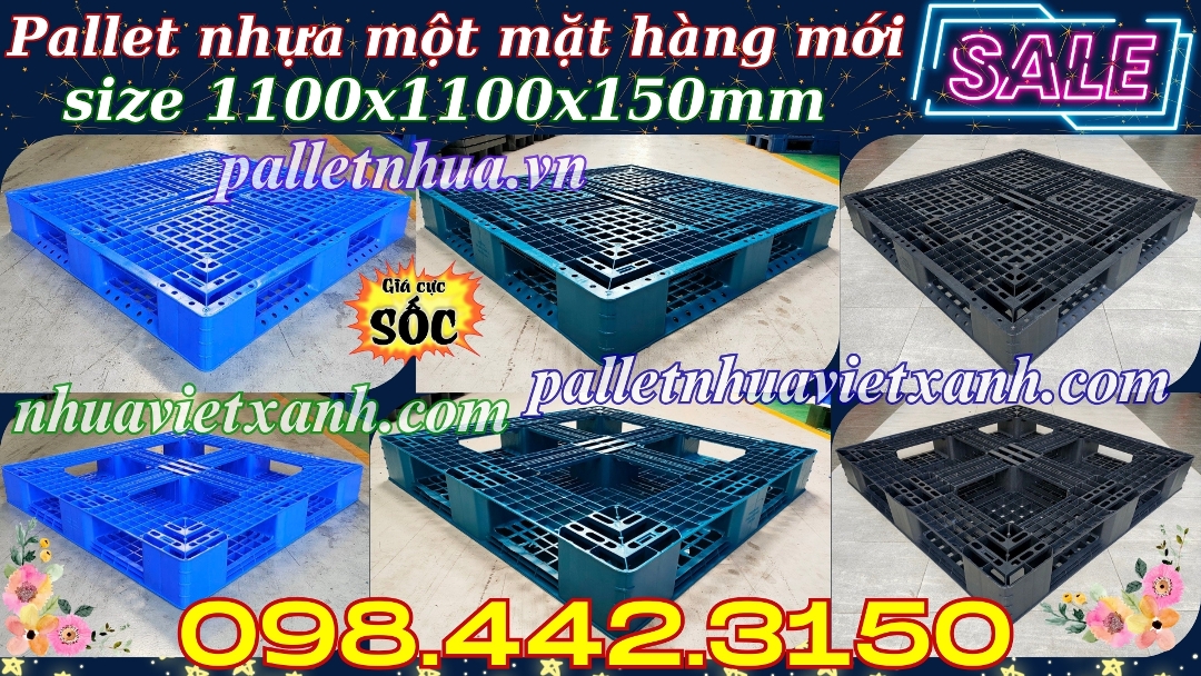 Pallet nhựa 1100x1100x150mm hàng mới một mặt