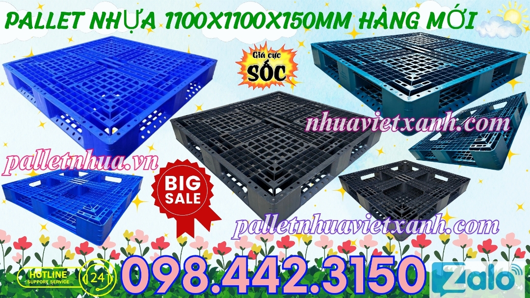 Pallet nhựa 1100x1100x150mm hàng mới