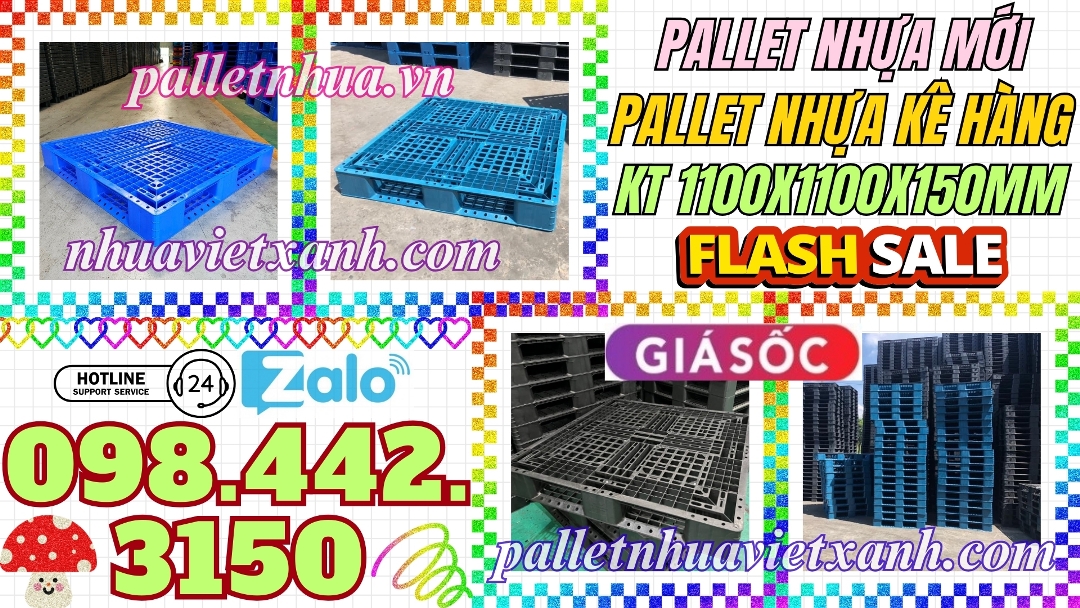 Pallet nhựa 1100x1100x150mm mới