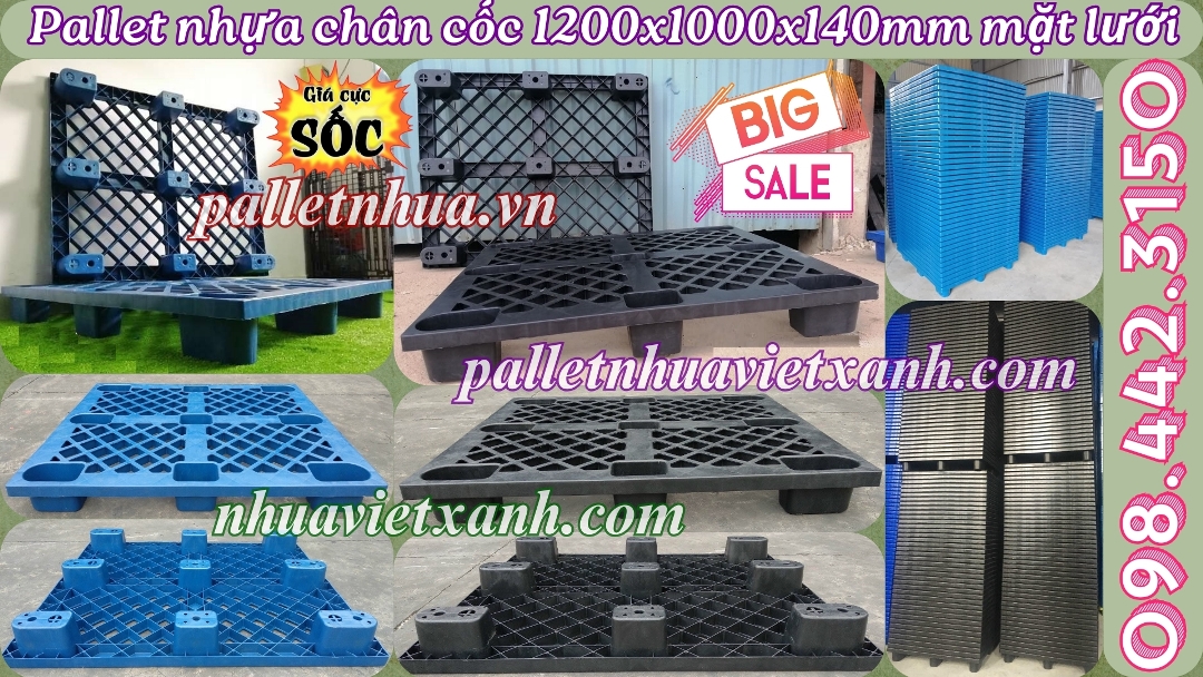 Pallet nhựa chân cốc 1200x1000x140mm