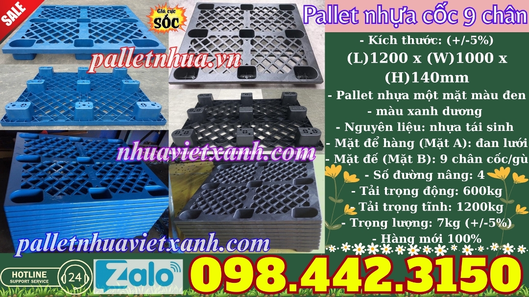 Pallet nhựa cốc 9 chân