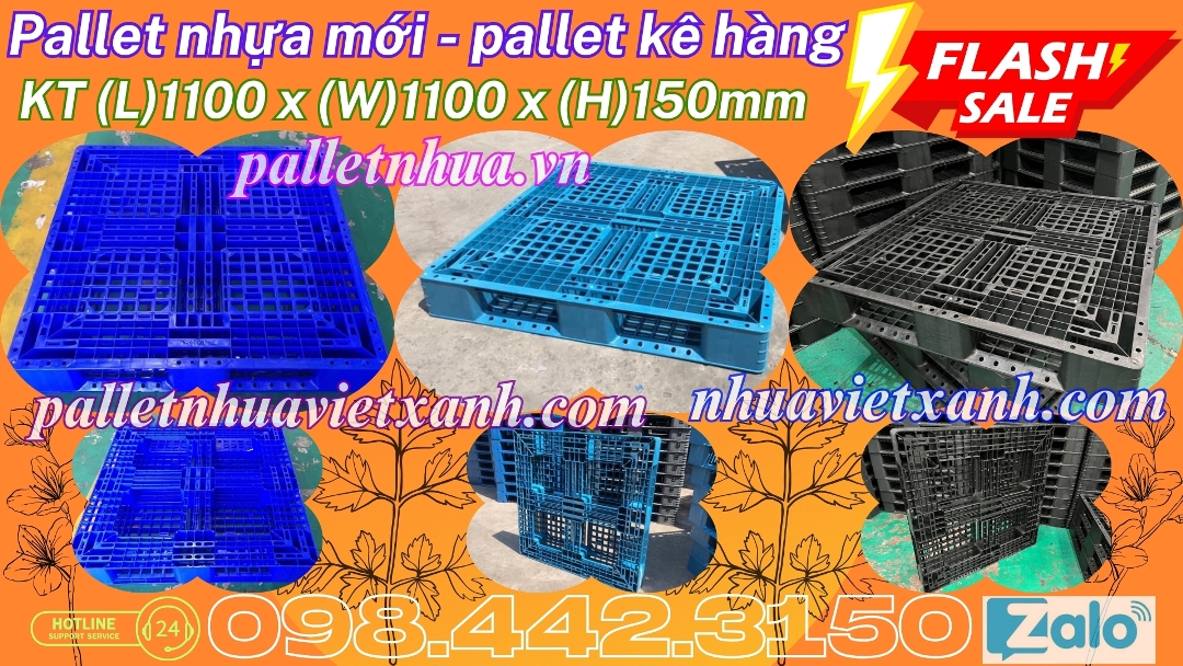 Pallet nhựa kê hàng 1100x1100x150mm hàng mới