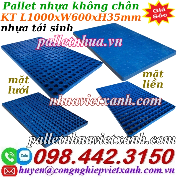 Pallet nhựa không chân 1000x600x35mm nhựa tái sinh