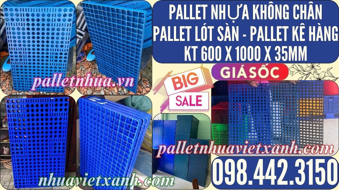 Pallet nhựa không chân 600x1000x35mm mặt lưới