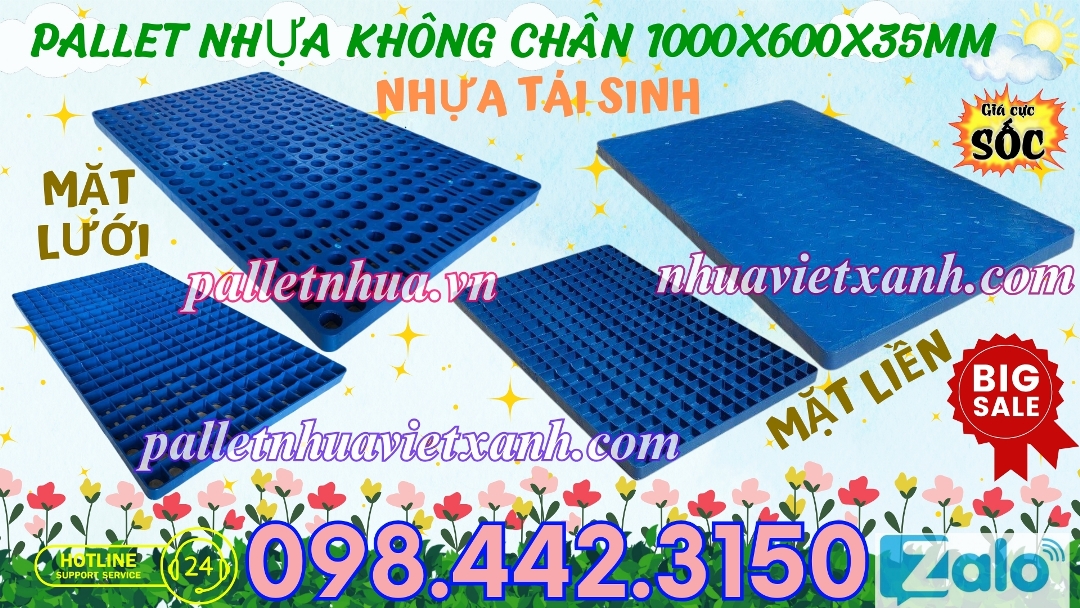 Pallet nhựa không chân 600x1000x35mm nhựa tái sinh