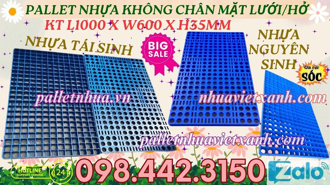 Pallet nhựa không chân mặt hở 1000x600x35mm