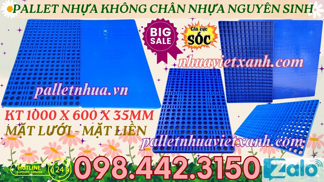 Pallet nhựa không chân nhựa nguyên sinh 1000x600x35mm 