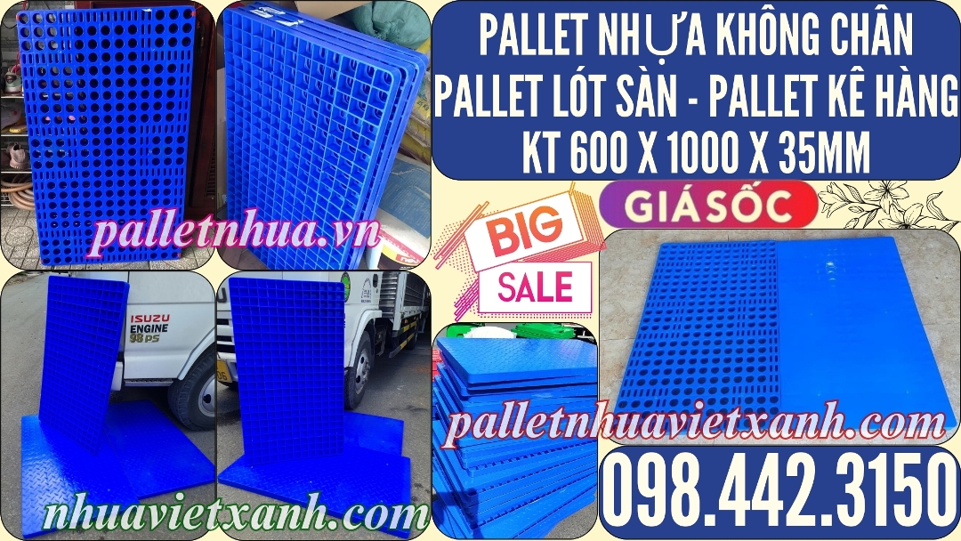 Pallet nhựa không chân nhựa nguyên sinh 600x1000x35mm 