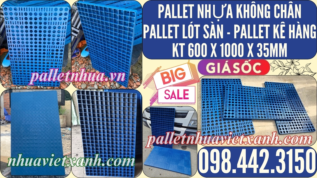 Pallet nhựa không chân nhựa tái sinh 600x1000x35mm